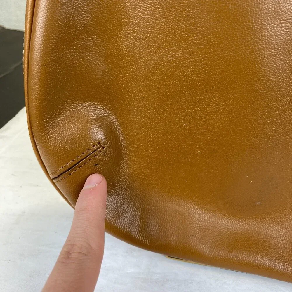 BCBG Girls Tan‎ Leather Shoulder Bag,Preppy,Zipper
